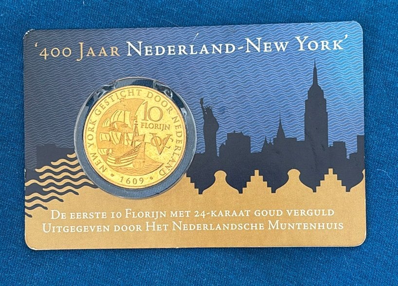 Coincard sale! 10 Florijn met 24 karaat goud verguld, Overige landen, Losse munt, Goud, Overige waardes