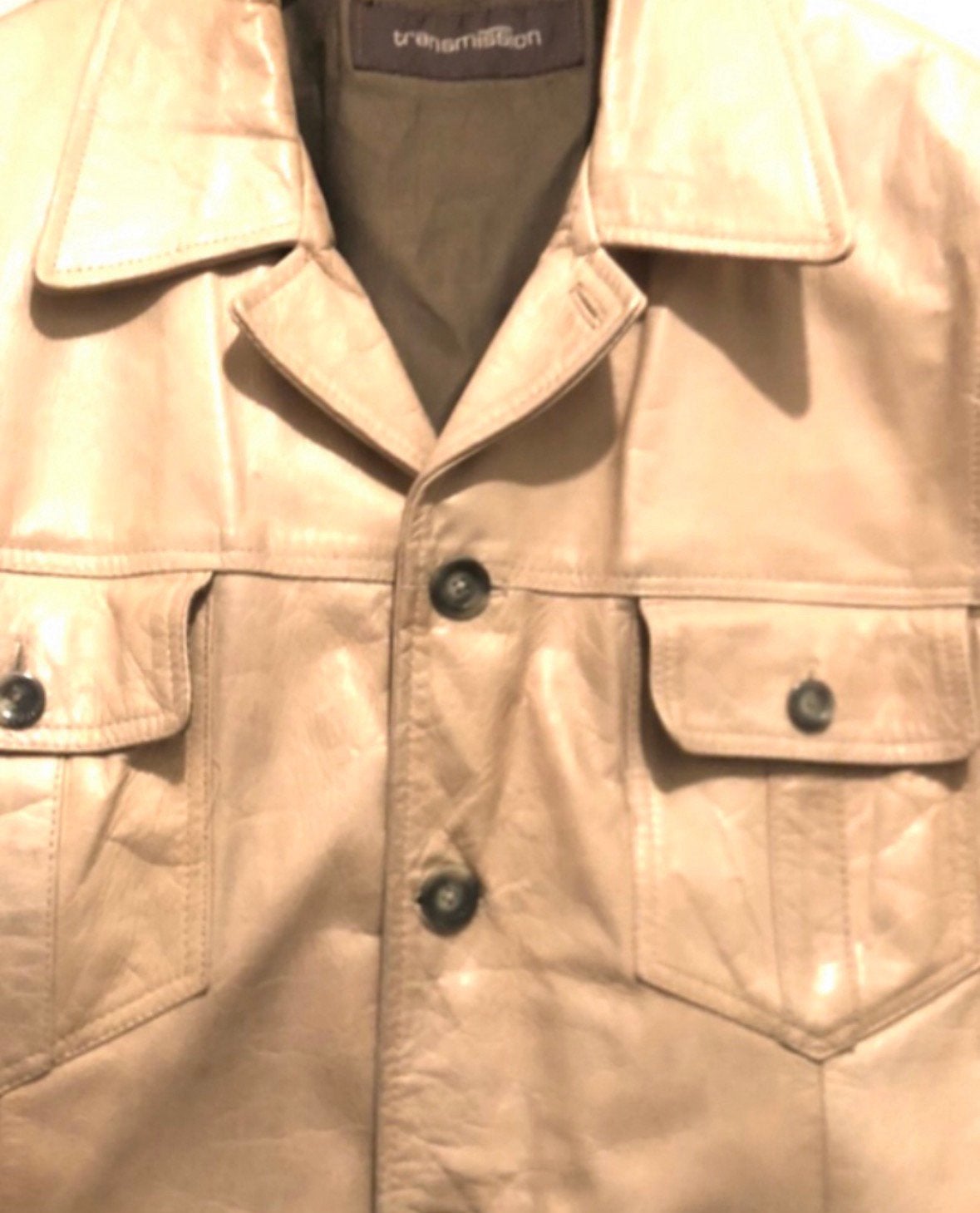 TRANSMISSION  HIPPE LEREN JAS CREME L, Ophalen, Zo goed als nieuw, Maat 52/54 (L), Beige