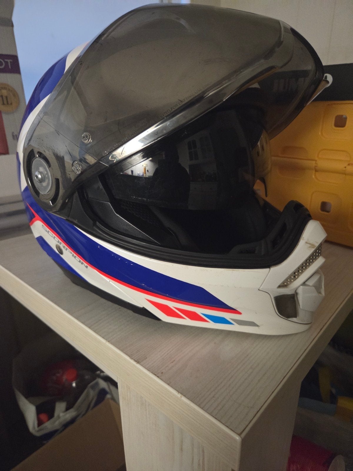 Scorpion Integraalhelm - Wit/Blauw/Rood, Overige merken, M, Heren, Ophalen of Verzenden