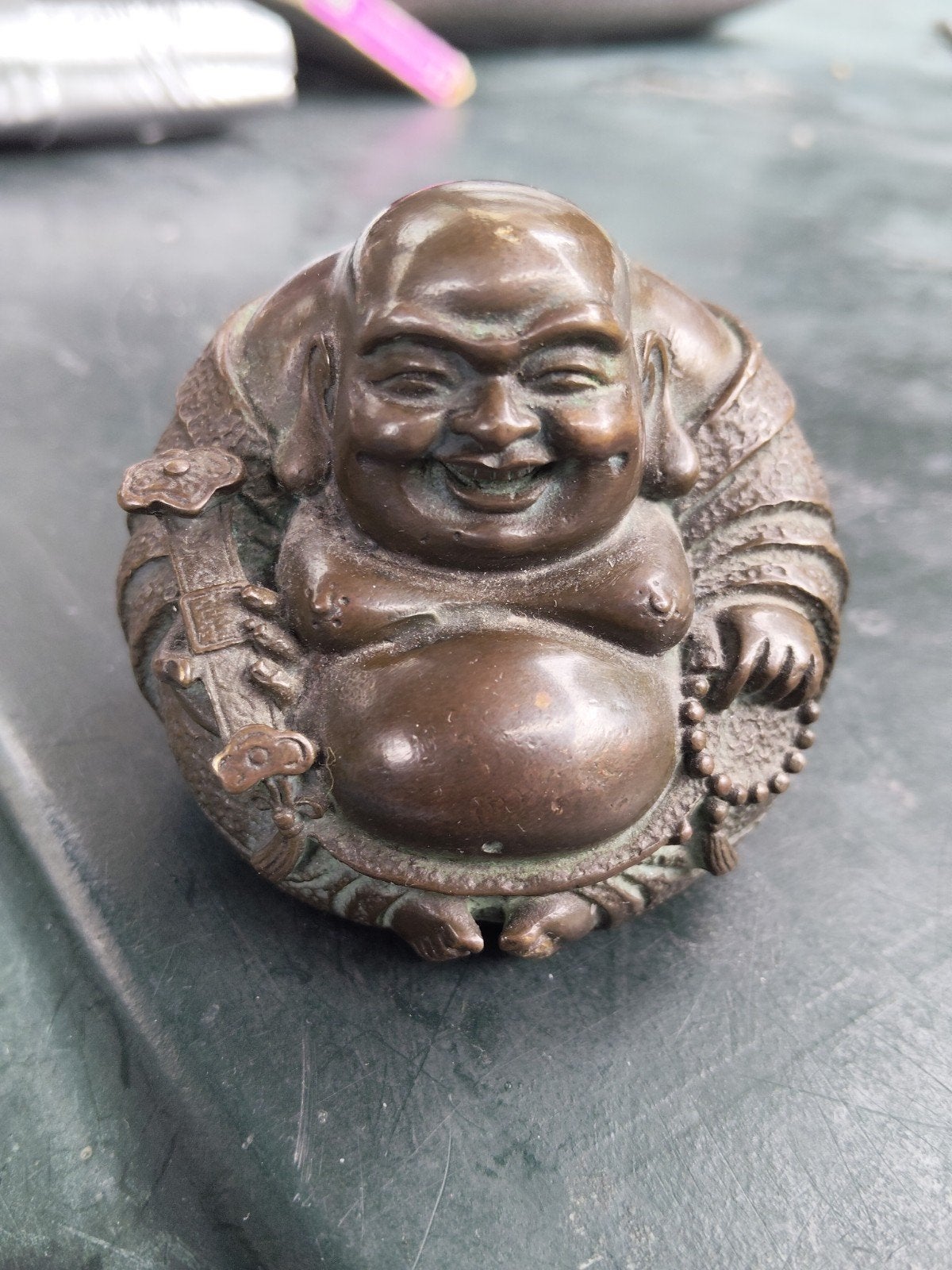 Vintage Brass Crafted Laughing Buddha Hols Blessing RU-YI Pr, Ophalen of Verzenden