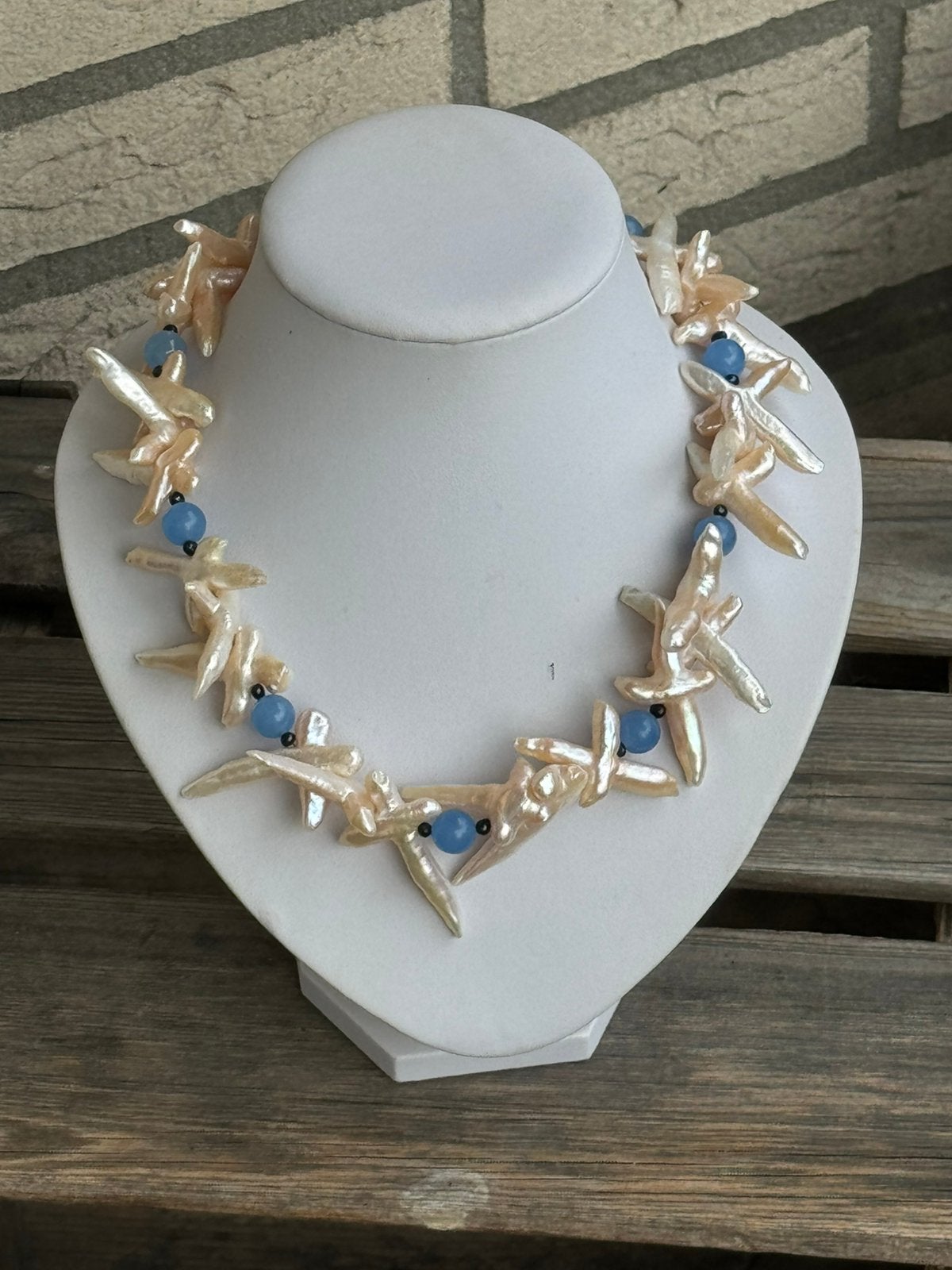 Aquamarijn , zoetwater Parel ketting, Ophalen of Verzenden, Nieuw