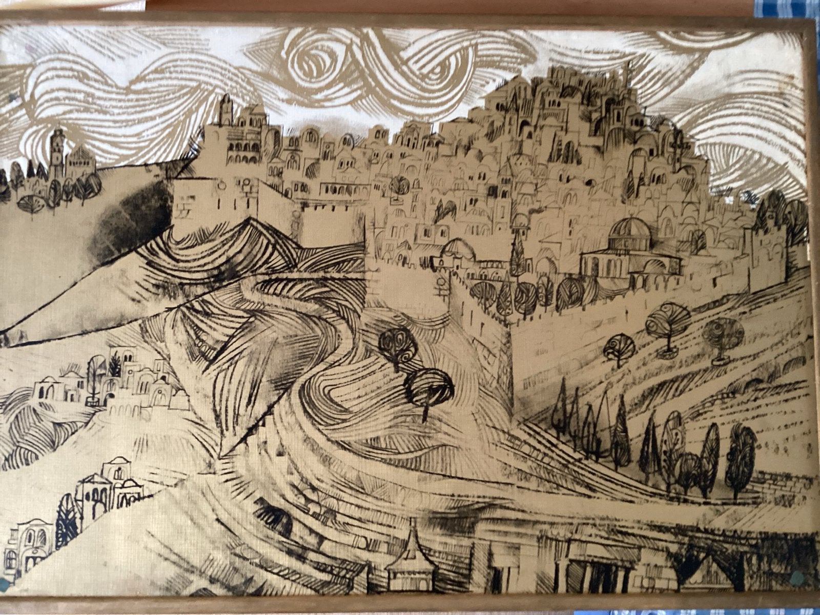Zeefdruk Eliezer Weishoff - Gezicht op Jeruzalem, Ophalen, Landschappen, Zeefdruk