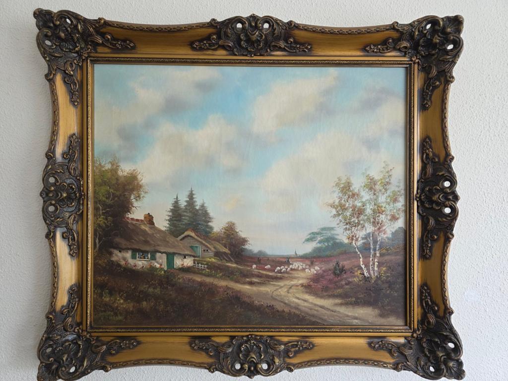 Olieverfschilderij: Landelijk tafereel met boerderij, Antiek en Kunst, Ophalen