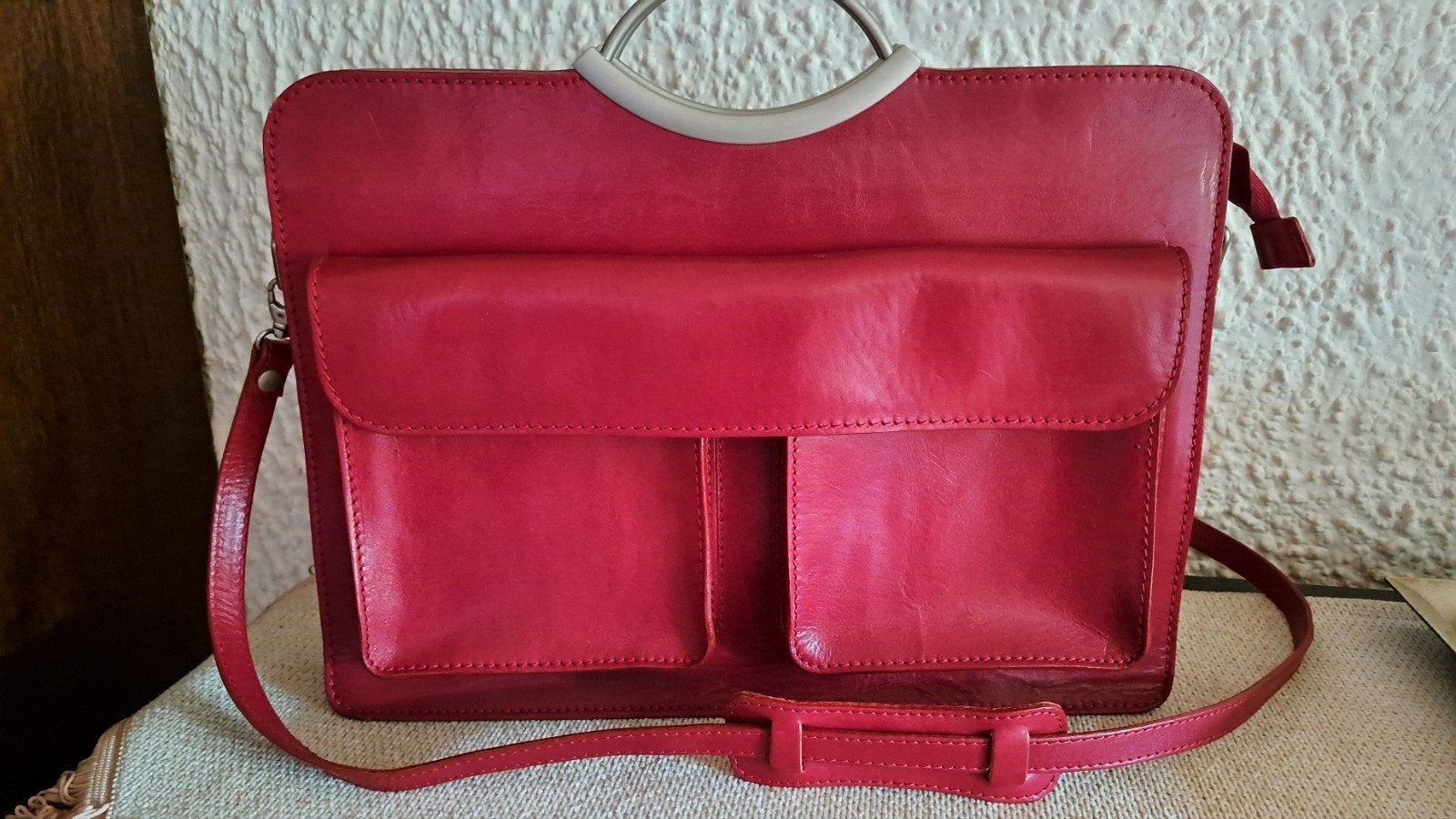 Rode Leren Handtas/Schoudertas met Laptopvak, Ophalen of Verzenden, Nieuw, Rood, Handtas