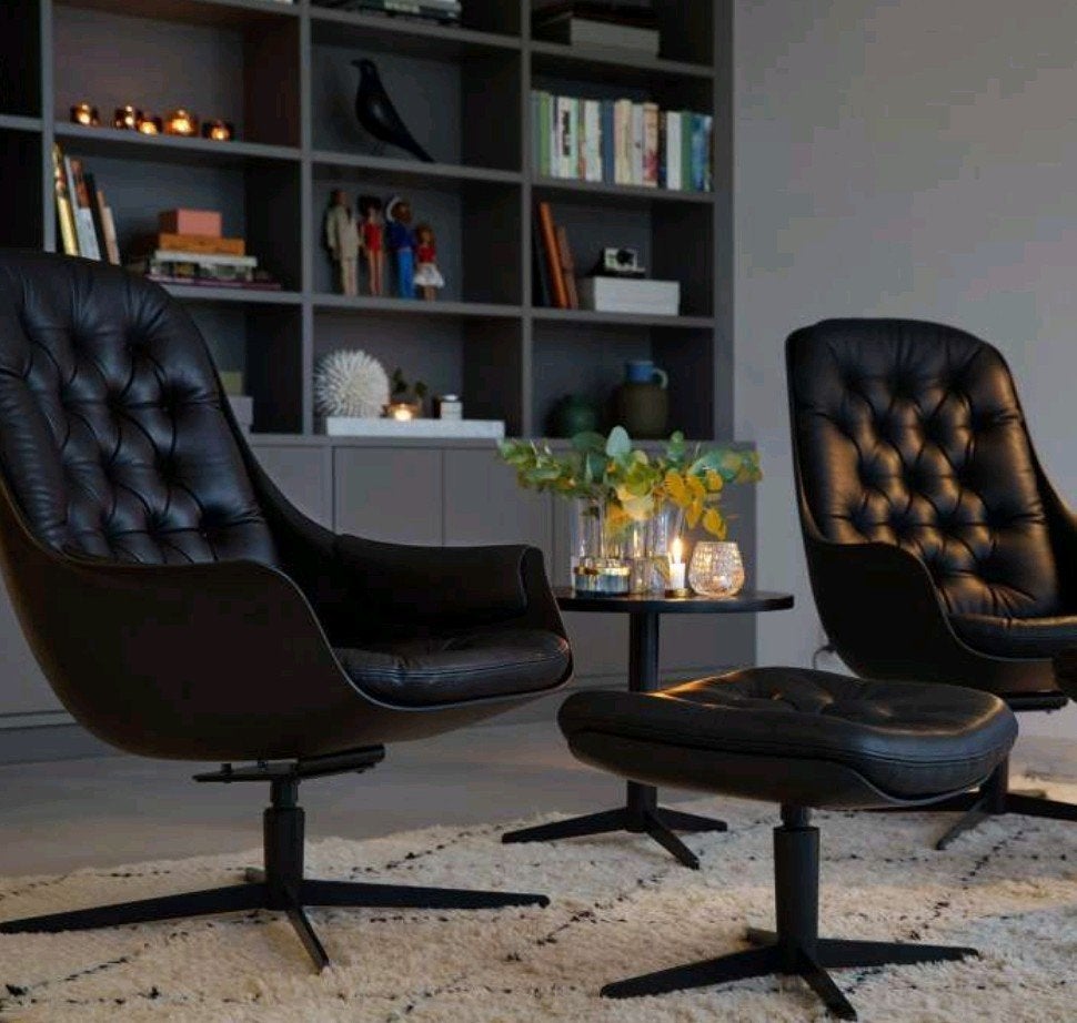 Zwarte Leren Fauteuil - Blackbird Design, Ophalen, Minder dan 75 cm, Leer, Zo goed als nieuw