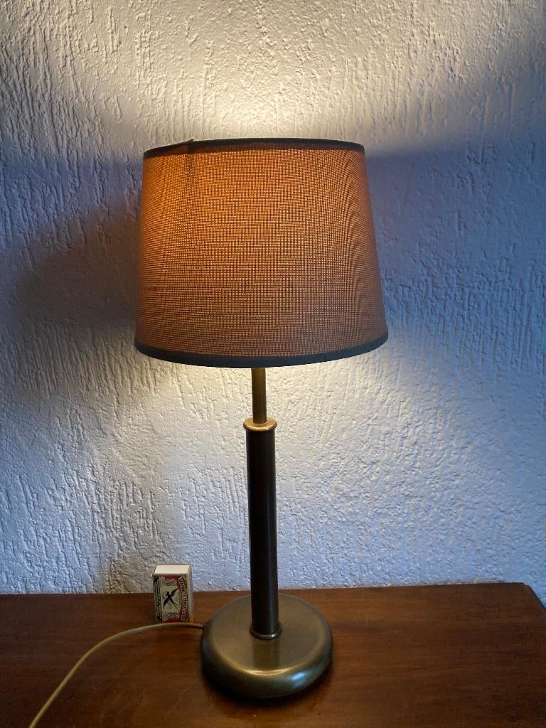 Messing tafellampje met bruin lampenkapje dressoir lampje, Huis en Inrichting, Lampen | Tafellampen, Zo goed als nieuw, Kunststof