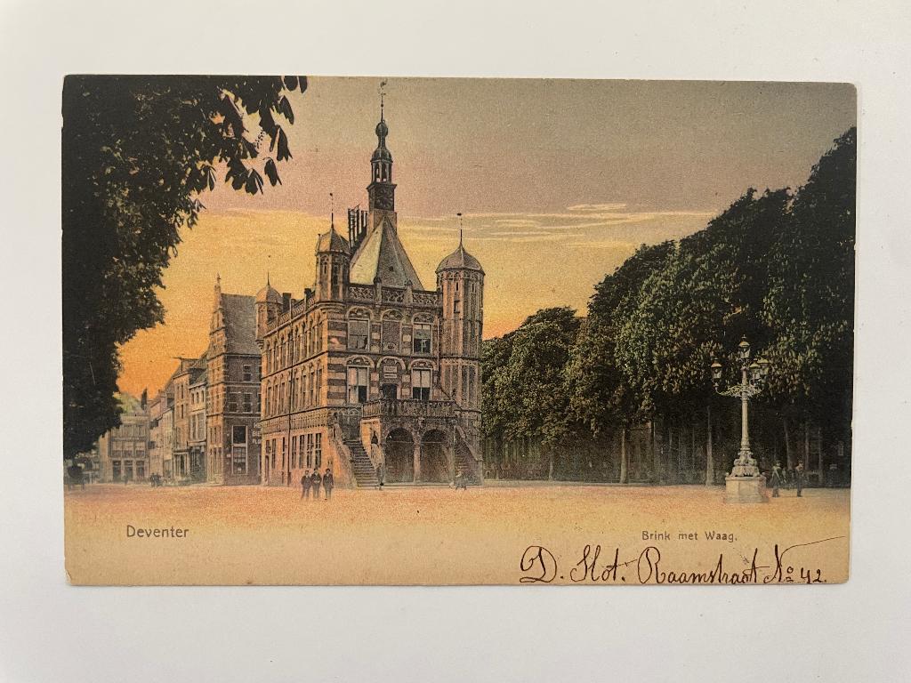 D770 Oude ansichtkaart Deventer : Brink met Waag, Verzamelen, Ophalen of Verzenden, Voor 1920, Gelopen, Overijssel