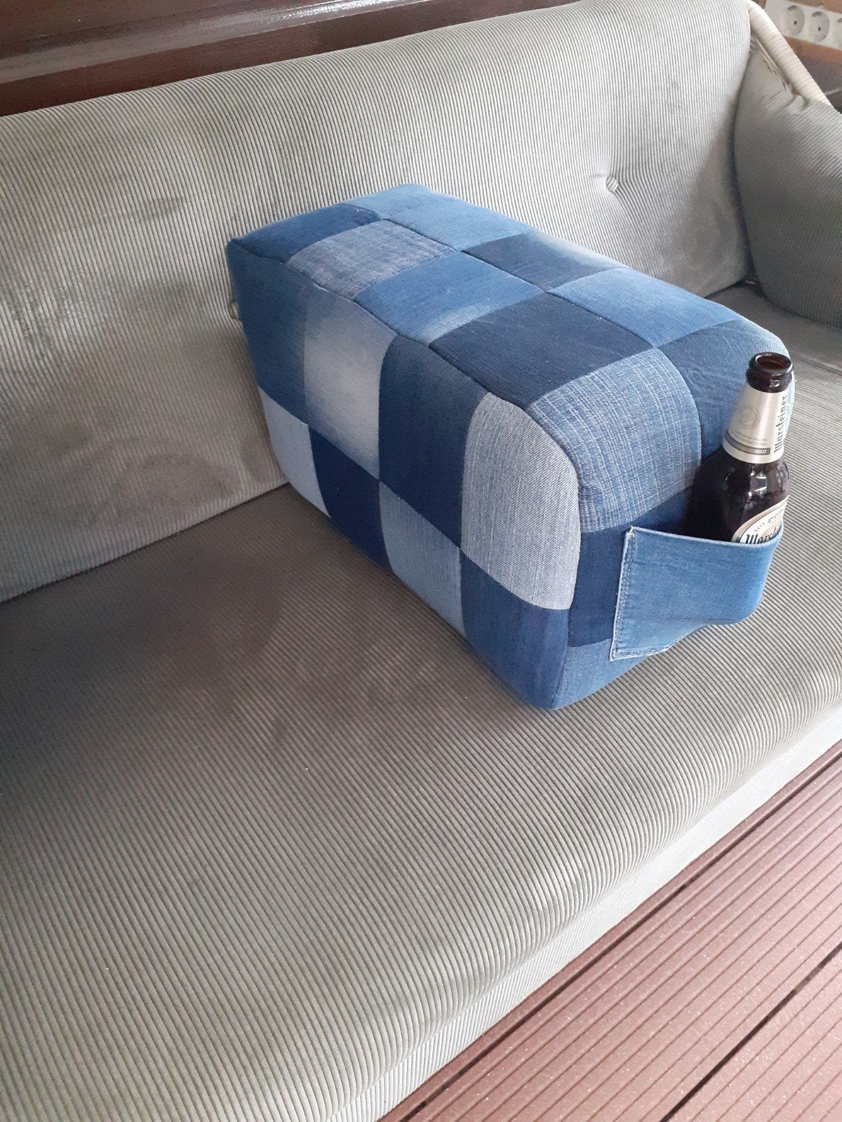 Armsteun kussen spijkergoed stof, Ophalen, Zo goed als nieuw, Rechthoekig