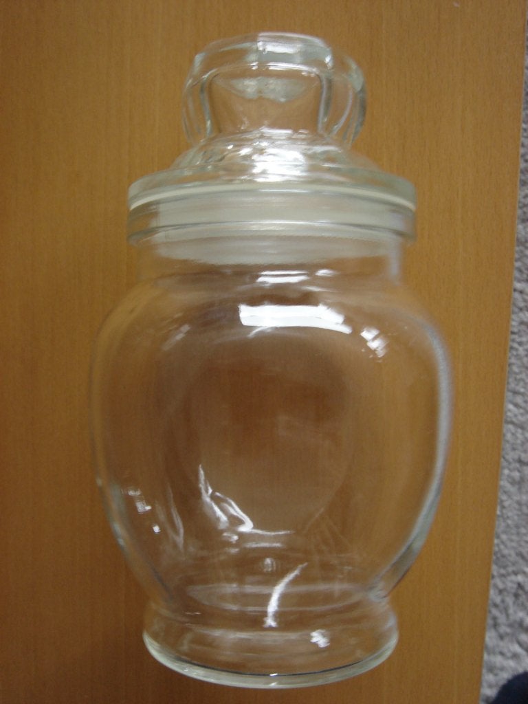 Glazen snoeppot met deksel   Hoogte 17 cm, Voorraadpot, Ophalen of Verzenden, Gebruikt, Glas
