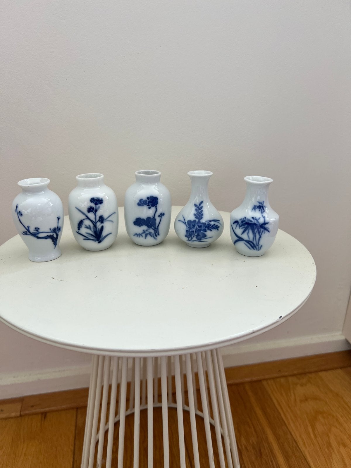 Set van 5 Vintage Chinese Blauw-Witte Miniatuur Vaasjes, Ophalen of Verzenden