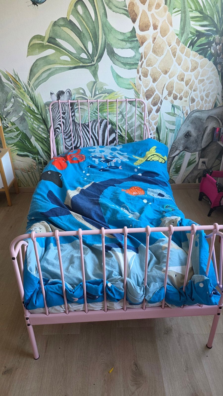 IKEA Minnen Kinder Meegroeibed met Matras - Roze, Ophalen, 190 cm of minder, 80 cm, Metaal