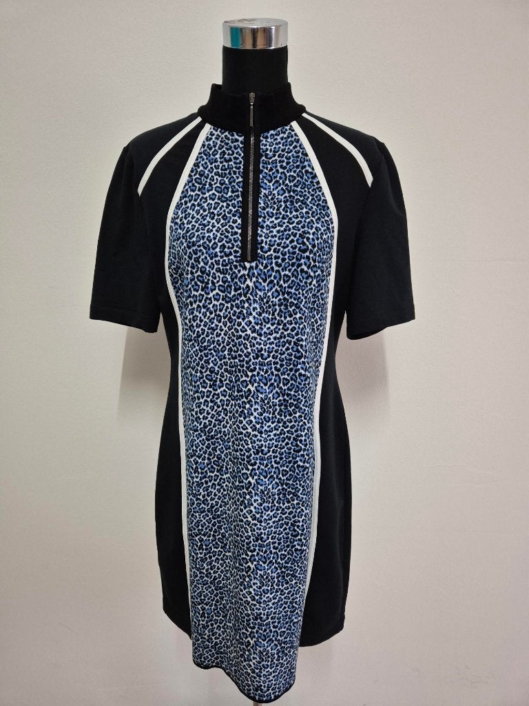 J84 - Zwart-blauwe Marc Cain jurk maat 6 = 44 (1), Kleding | Dames, Zwart, Maat 42/44 (L), Ophalen of Verzenden, Zo goed als nieuw