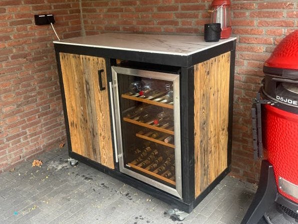 Buitenkeuken met wijnkoeler en marmerlook blad, Ophalen, Zo goed als nieuw, Elektrisch, Vrijstaand