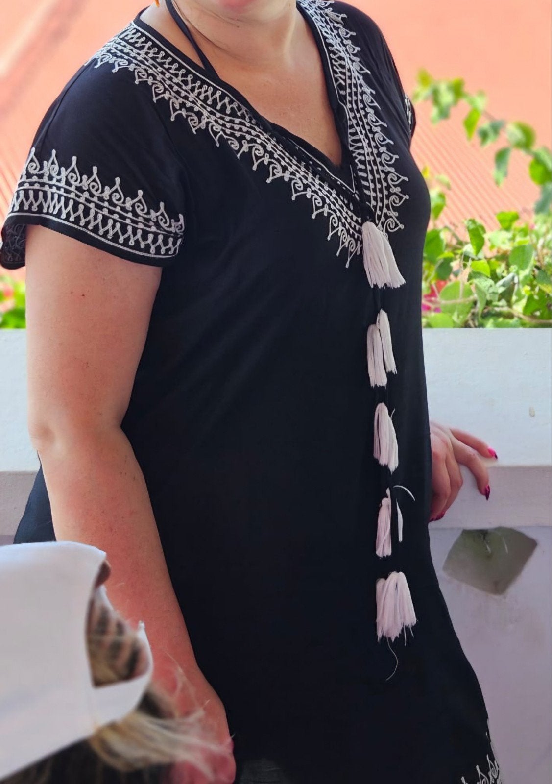 Boho jurk / tuniek met borduurwerk - Wit/Zwart, Ophalen of Verzenden