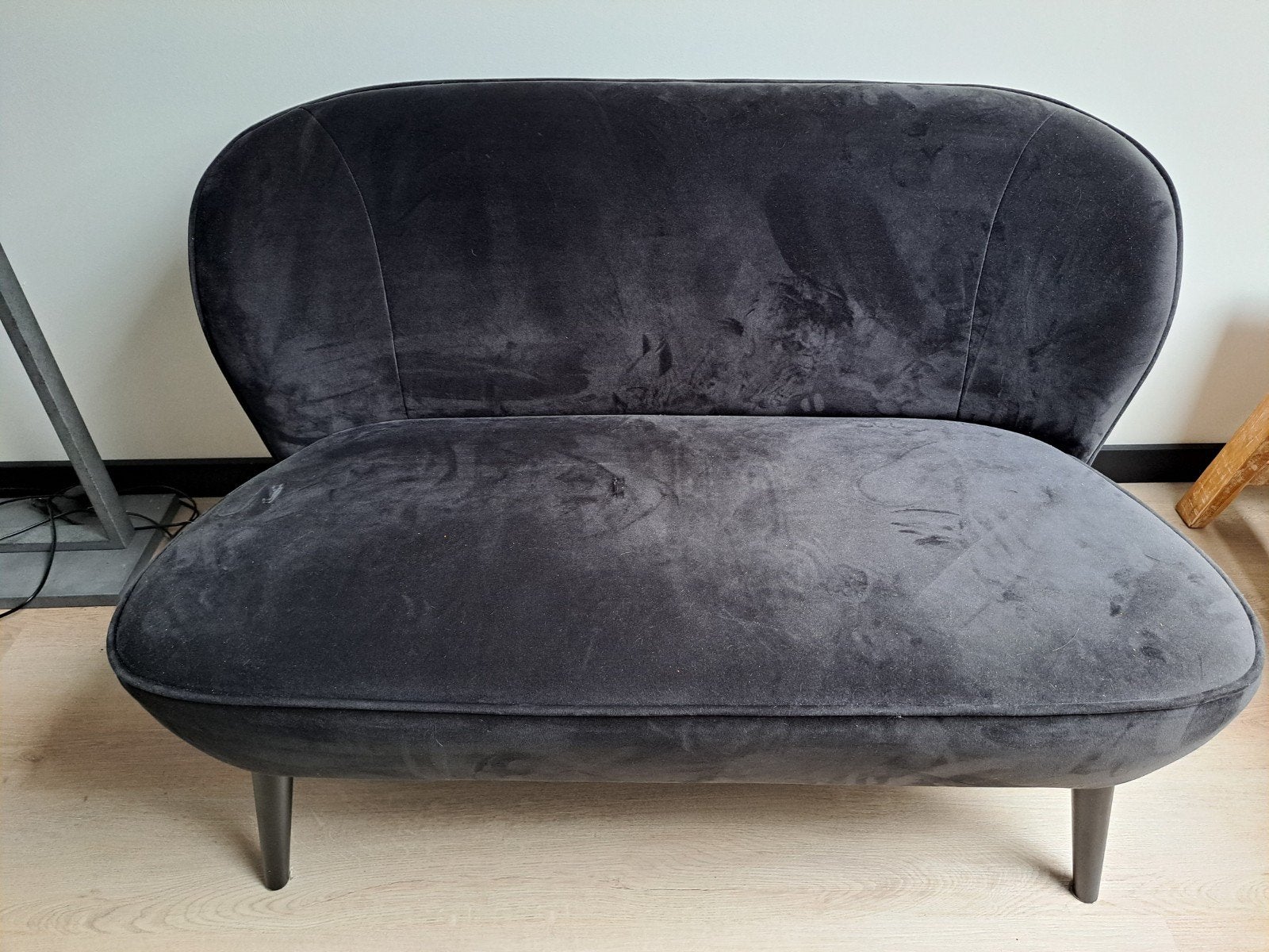 Zwarte velvet bankje, Ophalen, Minder dan 75 cm, Tweepersoons, Minder dan 150 cm