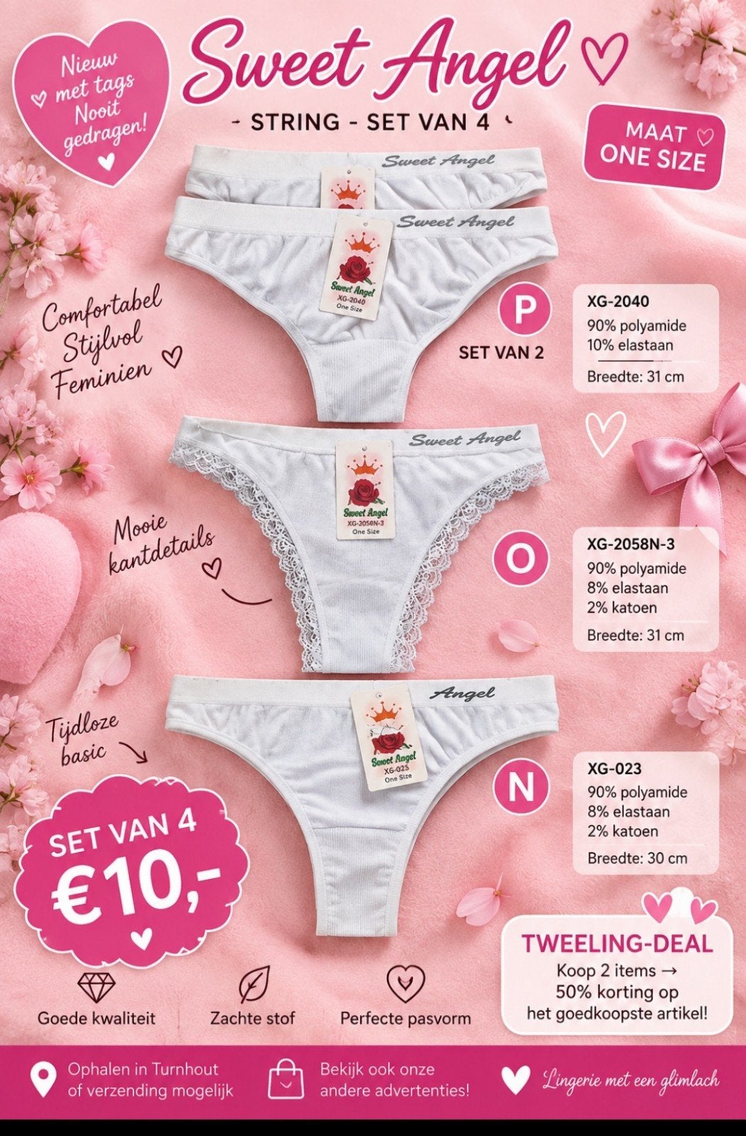 Set van witte Sweet Angel strings - One Size, Sweet Angel, Ophalen of Verzenden, Wit, String