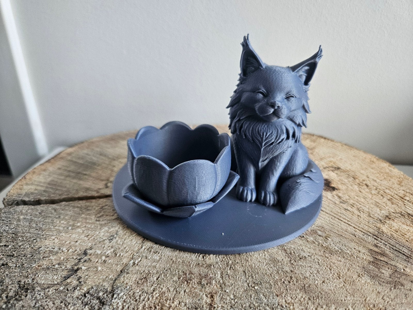 3D geprinte LED waxinelichthouder Maine Coon, Ophalen of Verzenden, Nieuw, Zilver, Kunststof