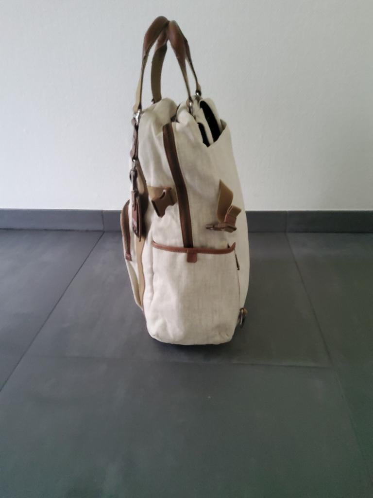 Tumi Stijlvolle Canvas Rugzak/Schoudertas - Beige, Sieraden, Tassen en Uiterlijk, Tassen | Rugtassen, Gebruikt, 25 tot 40 cm, Ophalen of Verzenden