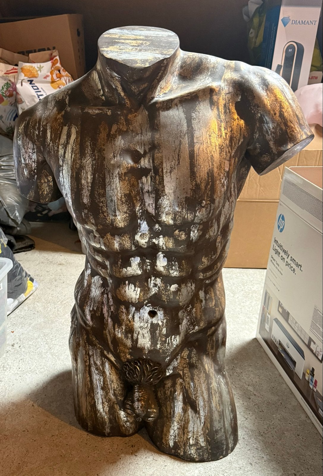 Mannen torso beeld van kunststof - beschadiging zijkant, Ophalen, Kunststof, 50 - 100 cm, Beeld