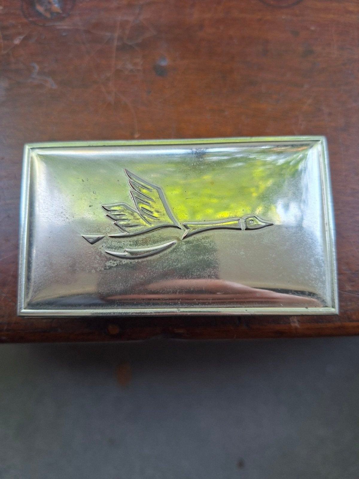 Vintage Tarnish-Resistant Doosje met Vliegende Gans, Antiek en Kunst, Ophalen of Verzenden