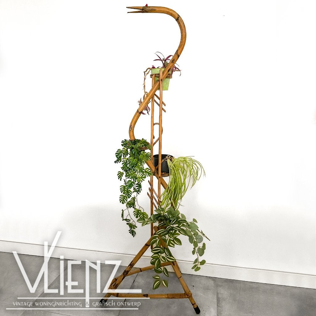 Vintage, midcentury rotan plantenslang plantenstandaard, Ophalen, Huis en Inrichting