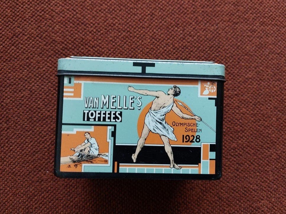 Vintage blikje Van Melle's toffees Olympische spelen 1982., Ophalen of Verzenden, Gebruikt, Overige, Overige merken
