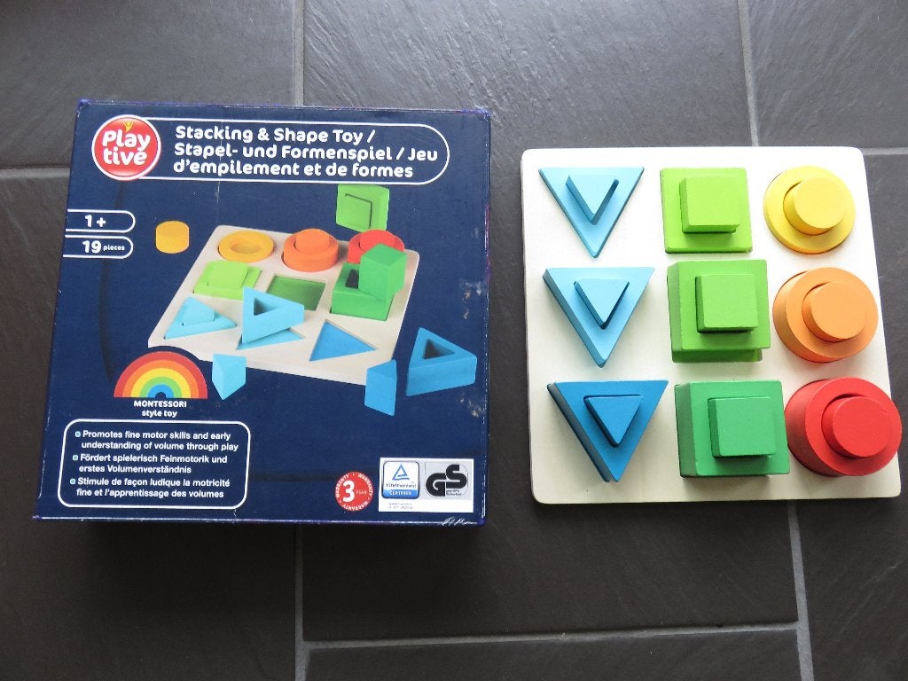 Houten vormen puzzel met sorteerstaven, 10 delig., Ophalen of Verzenden, Zo goed als nieuw