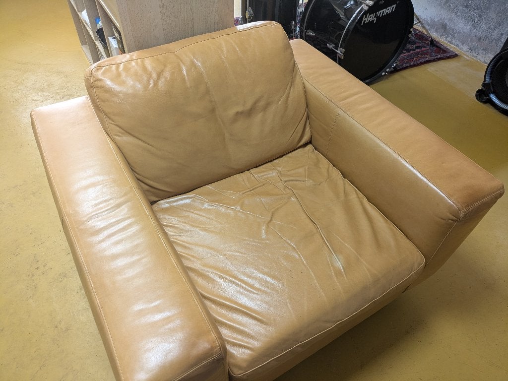 leren fauteuil – Cognac, Huis en Inrichting, Fauteuils, Ophalen, Gebruikt, 100 tot 125 cm, Leer