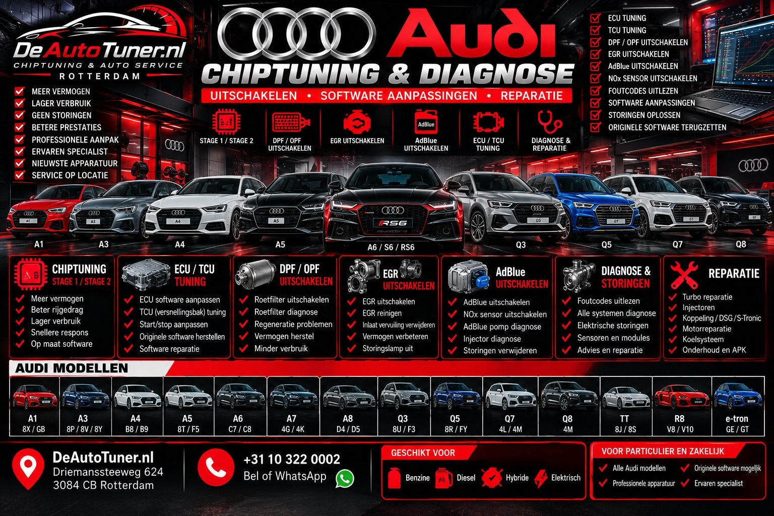Audi Chiptuning Stage 1 | ECU Tuning | Diagnose & REPARATIE, Ophalen of Verzenden