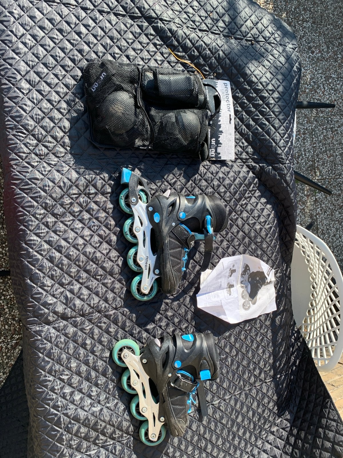 Blauwe Power Skeelers ABEC 7 met Urban District bescherming, Ophalen of Verzenden, Gebruikt, Inline skates 4 wielen, Powerslide