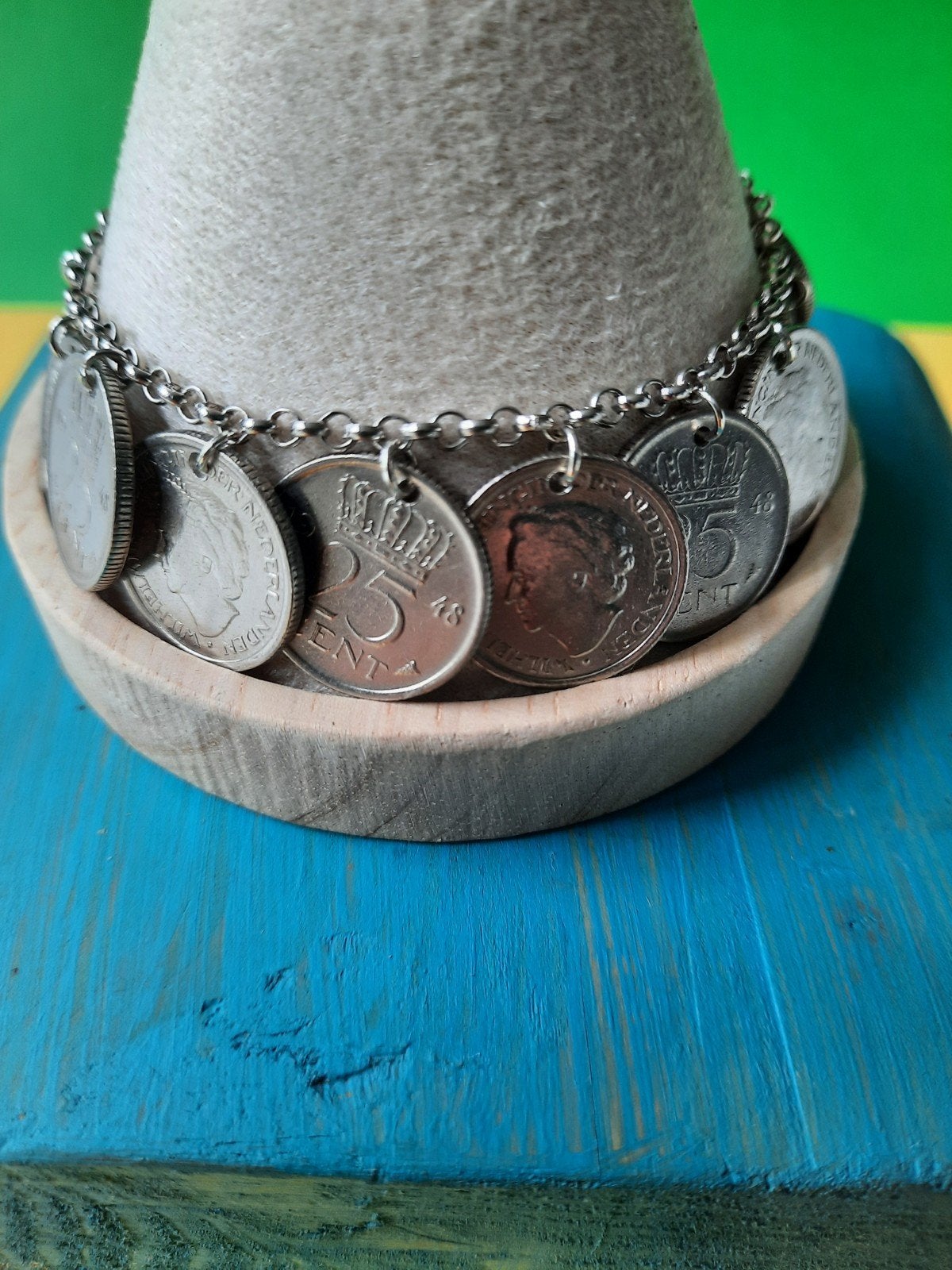 Wilhelmina Kwartjes Armband. Lengte 20cm, Sieraden, Tassen en Uiterlijk, Armbanden, Ophalen of Verzenden, Zo goed als nieuw, Zilver