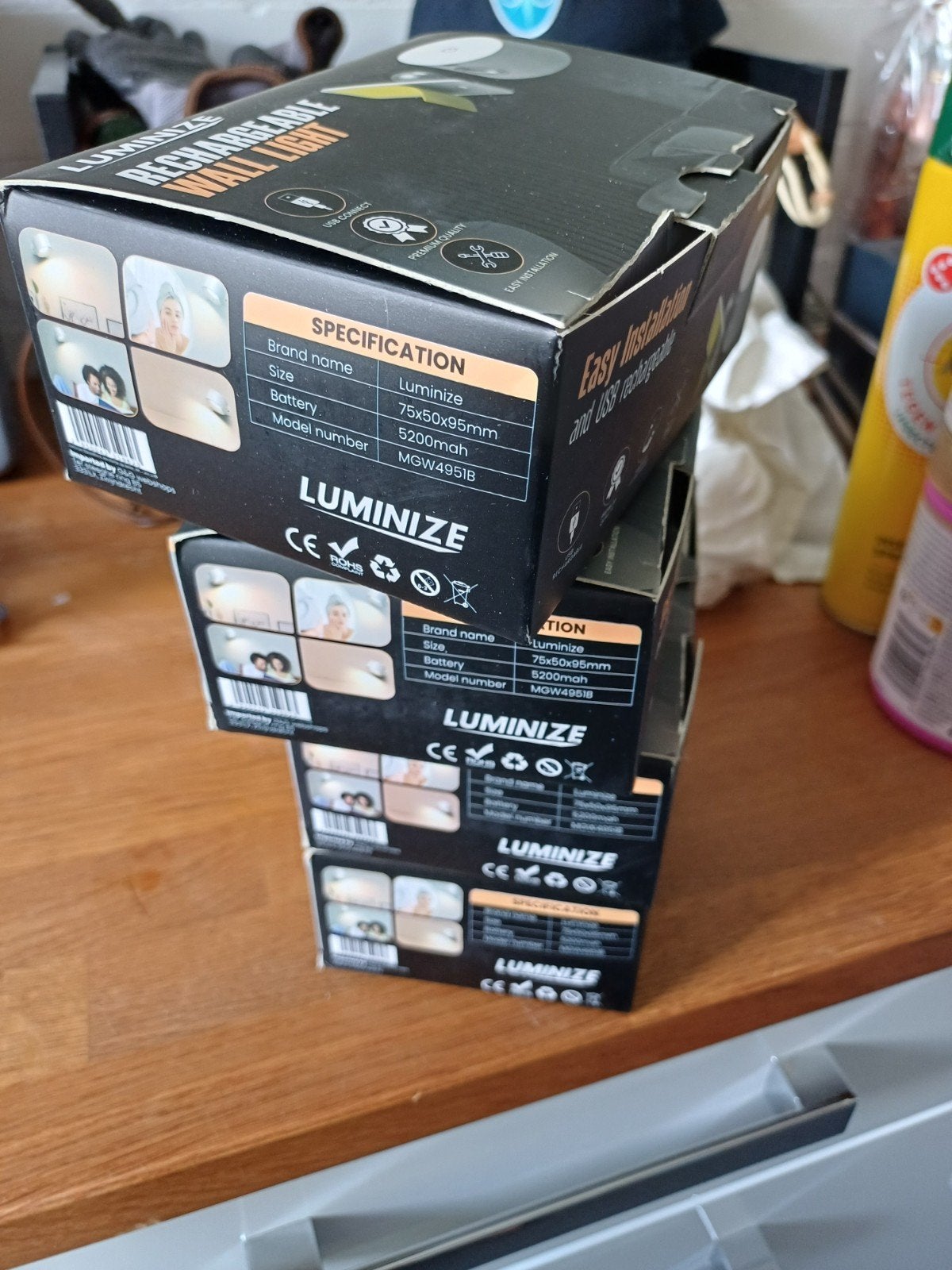 4 stuks Luminize Oplaadbare Wandlamp - Wit, USB Oplaadbaar, Kunststof, Nieuw, Ophalen of Verzenden, Inclusief lichtbron