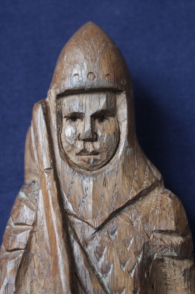 Antiek hout handgesneden beeld van ridder / wachter, Antiek en Kunst, Ophalen of Verzenden, 20 - 50 cm, Hout, Europa