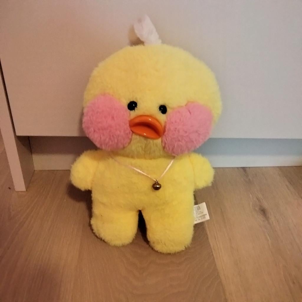 Schattige gele eend knuffel met roze wangen, Overige merken, Ophalen of Verzenden, Zo goed als nieuw, Middelgroot (20 tot 80 cm)