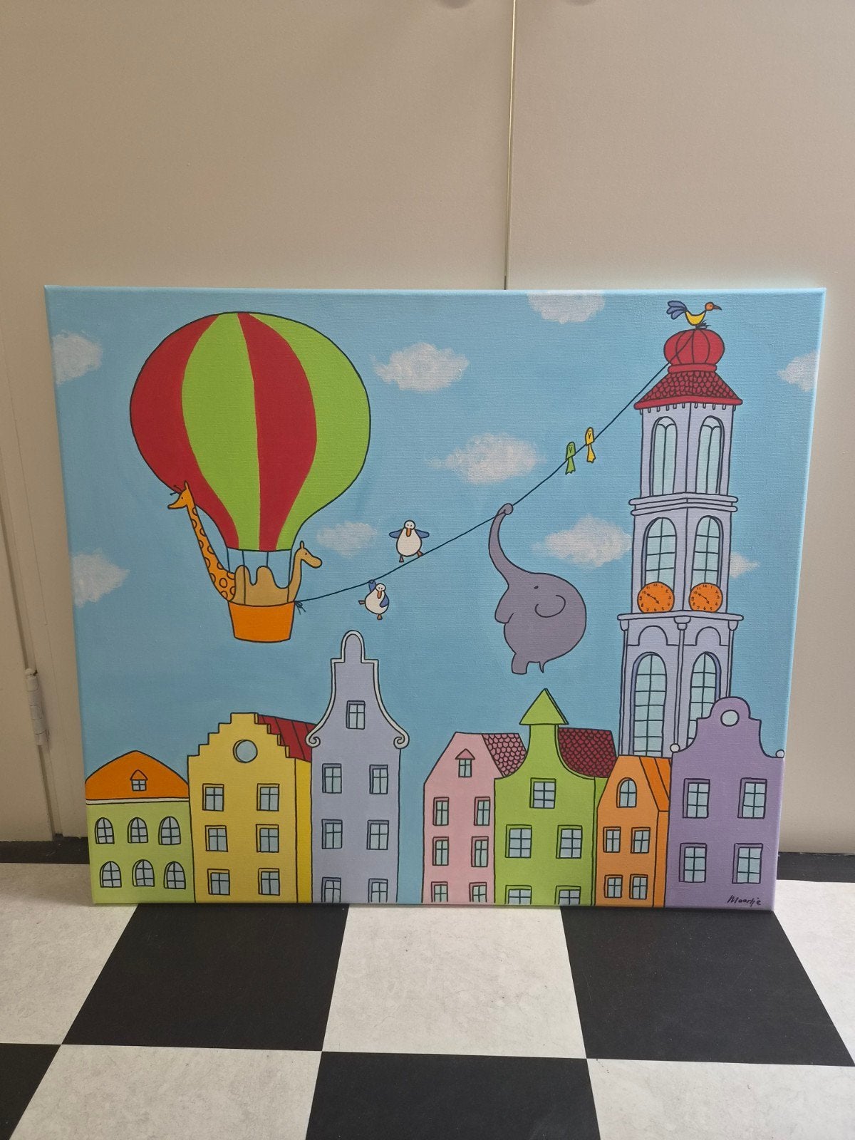 Vrolijk schilderij voor baby- of kinderkamer 70x80x2, Meerkleurig, Ophalen, Handgemaakt, Wanddecoratie