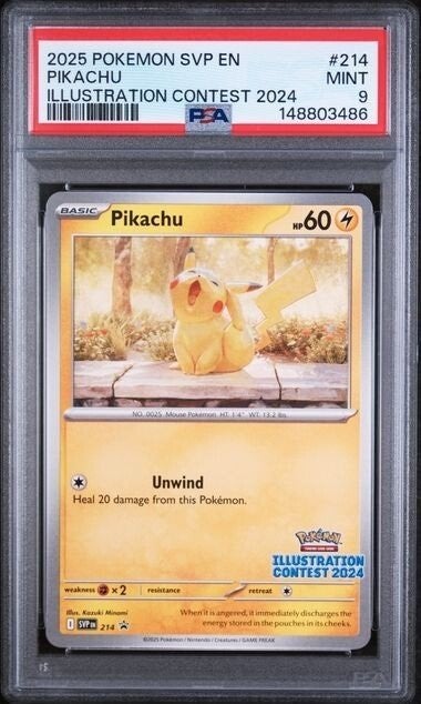 Pikachu illustration contest 2024 SVP 214 Promo PSA 9, Ophalen of Verzenden, Nieuw, Losse kaart, Foil
