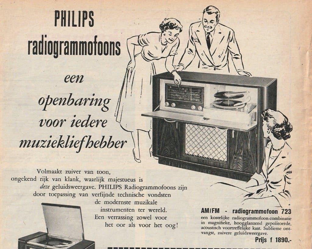 Retro reclame 1955 Philips radiogrammofoon 531 platenspeler, Verzamelen, Ophalen of Verzenden, Overige typen