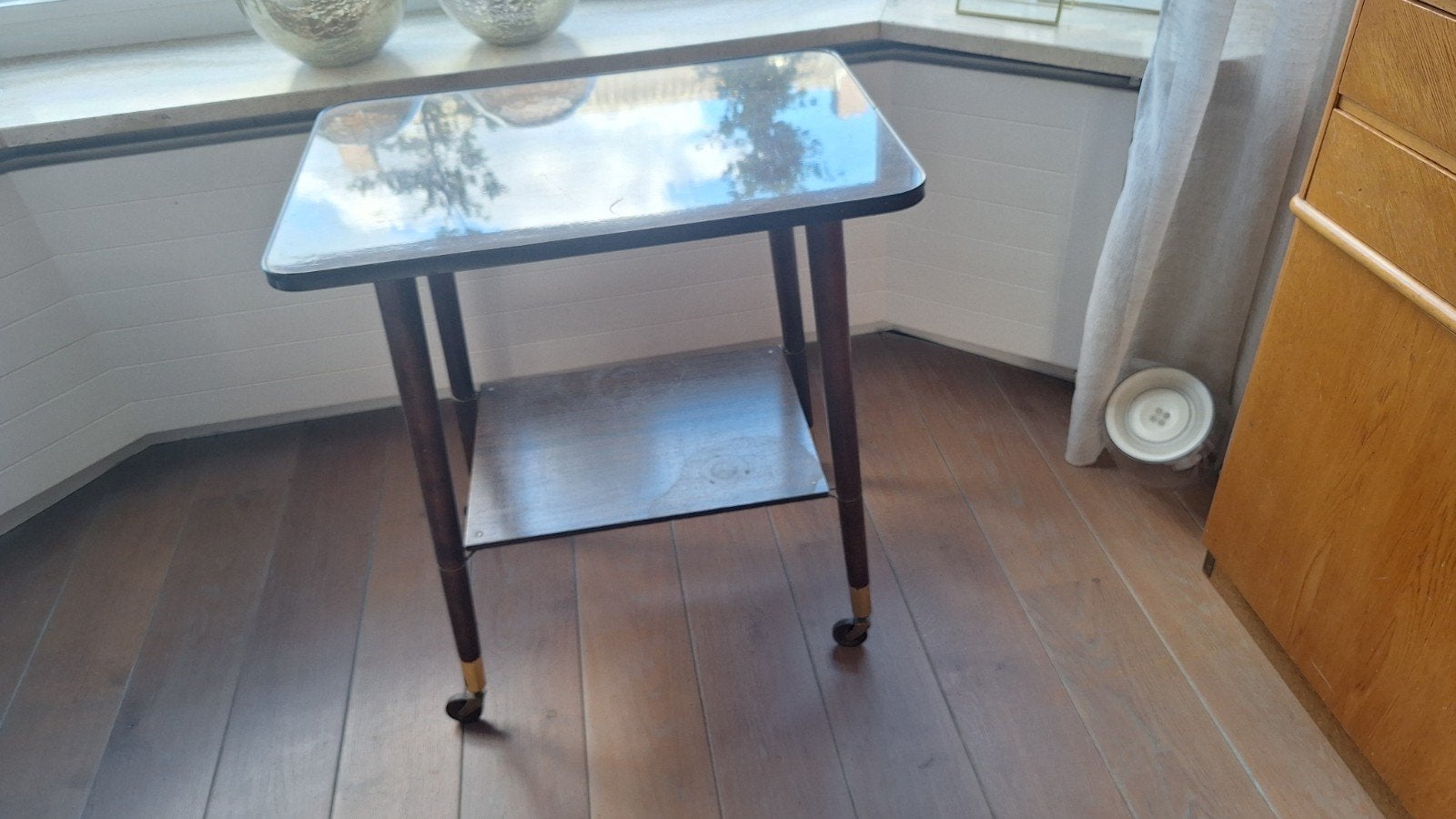 Vintage Koffie Serveertafel op Wieltjes, Overige houtsoorten, 50 – 75, Gebruikt, 50 tot 100 cm