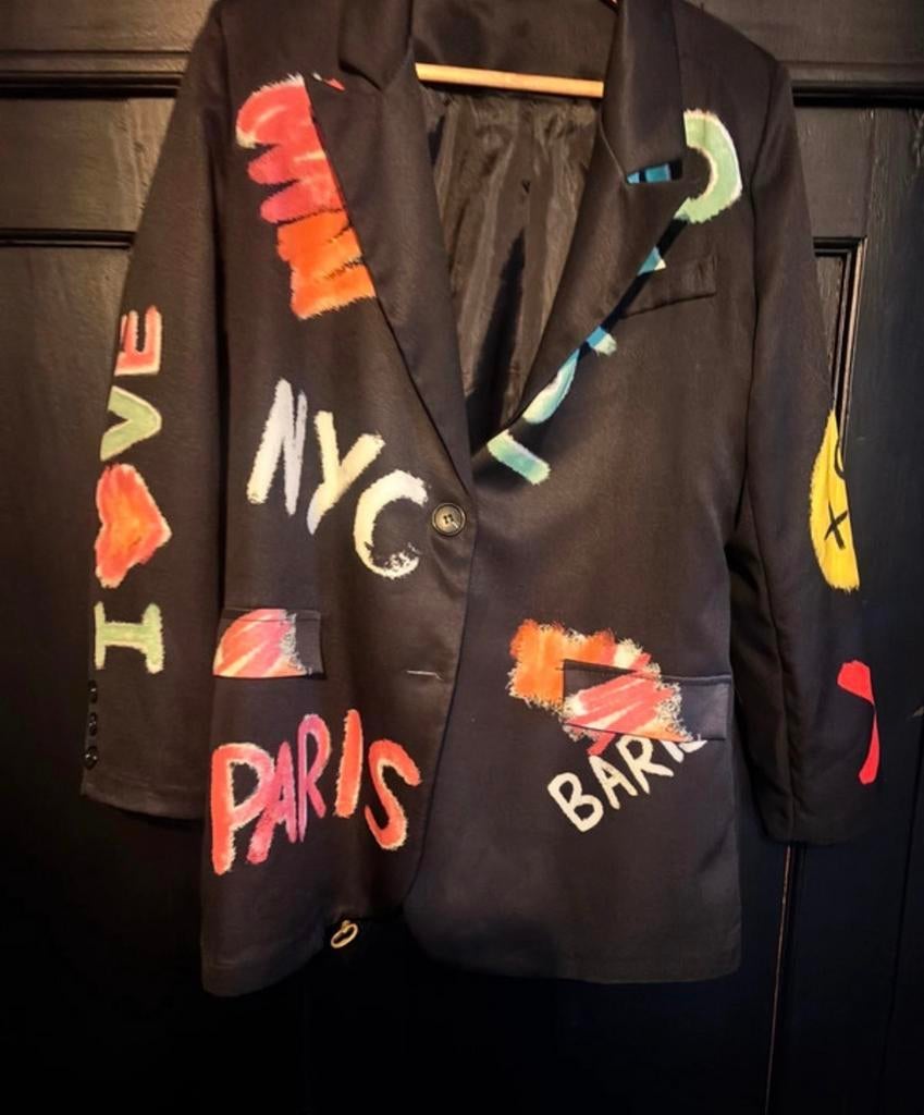 Unieke Blazer met veel kleuren, Kleding | Dames, Ophalen of Verzenden, Zo goed als nieuw, Maat 42/44 (L), Zwart