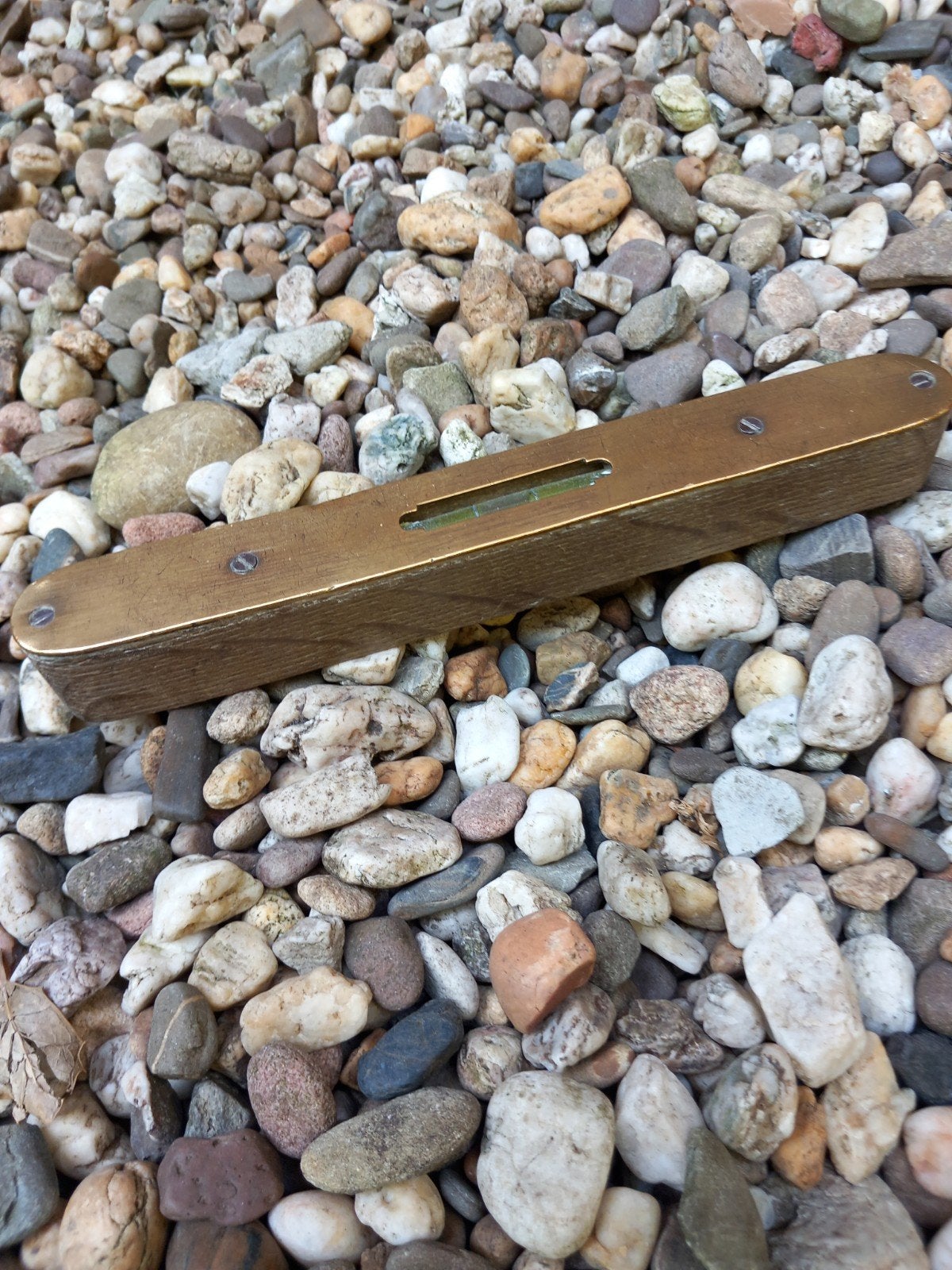 Antiek koperen met hout waterpas, Antiek en Kunst, Ophalen of Verzenden