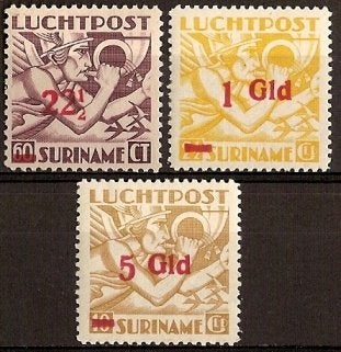 Suriname Luchtpost 24/6 postfris Overdrukken 1945, Postzegels en Munten, Postzegels | Suriname, Ophalen of Verzenden, Postfris