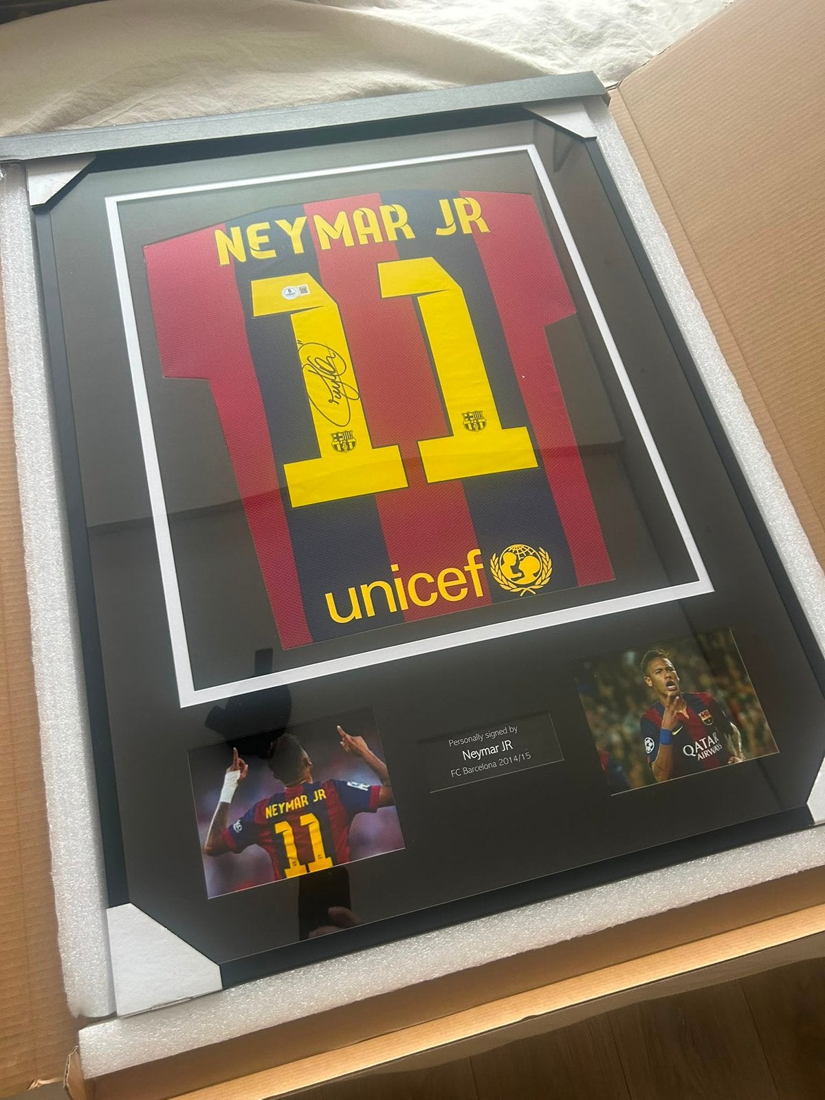 Ingelijst Neymar Barcelona 14/15 Shirt Beckett Gesigneerd, Ophalen of Verzenden, Zo goed als nieuw, Buitenlandse clubs, Shirt