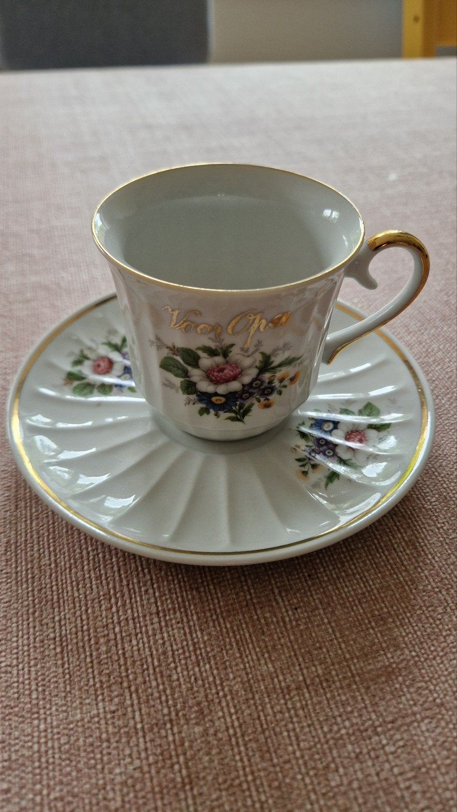 Vintage Zajecar Kop en Schotel "Voor Opa" met Gouden Details, Ophalen of Verzenden