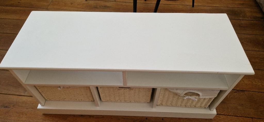 Hardhout opberg (zit)bankje met 3 lades, Ophalen, Minder dan 50 cm, Gebruikt, 100 tot 125 cm