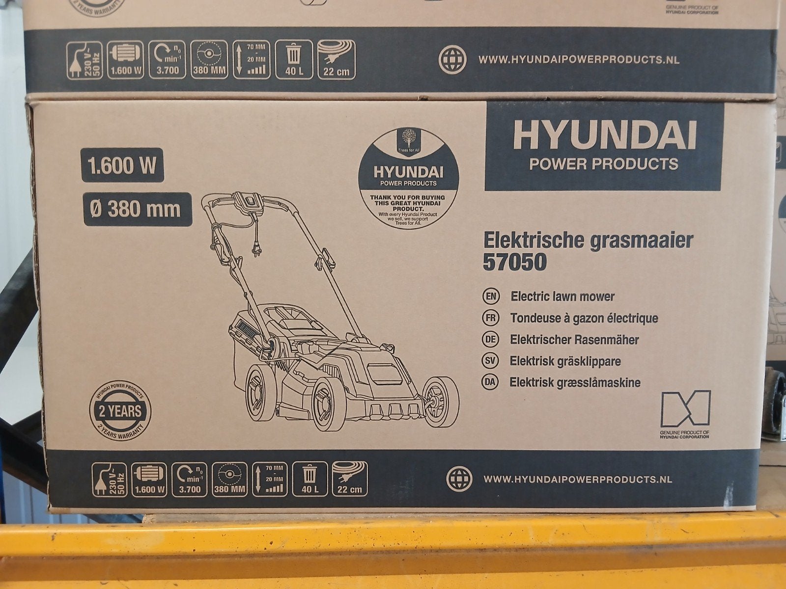 6x Hyundai Elektrische Grasmaaier 1600W, 380mm Maaibreedte, Ophalen, Elektrische grasmaaier, Nieuw, Opvangbak