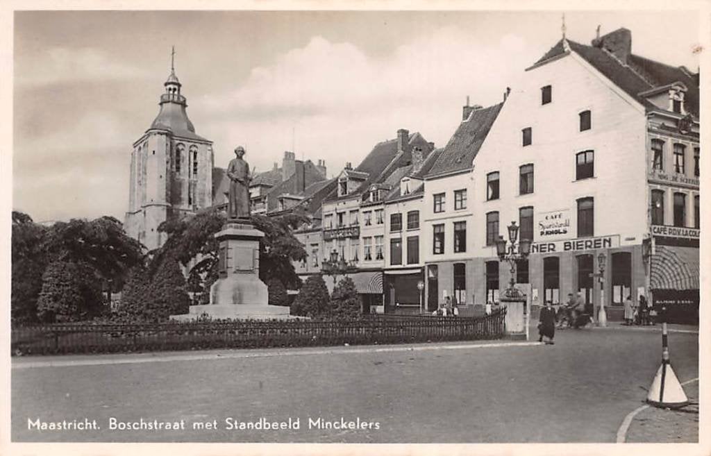Maastricht Boschstraat met Standbeeld Minckelers, Ophalen of Verzenden, 1940 tot 1960, Ongelopen, Limburg