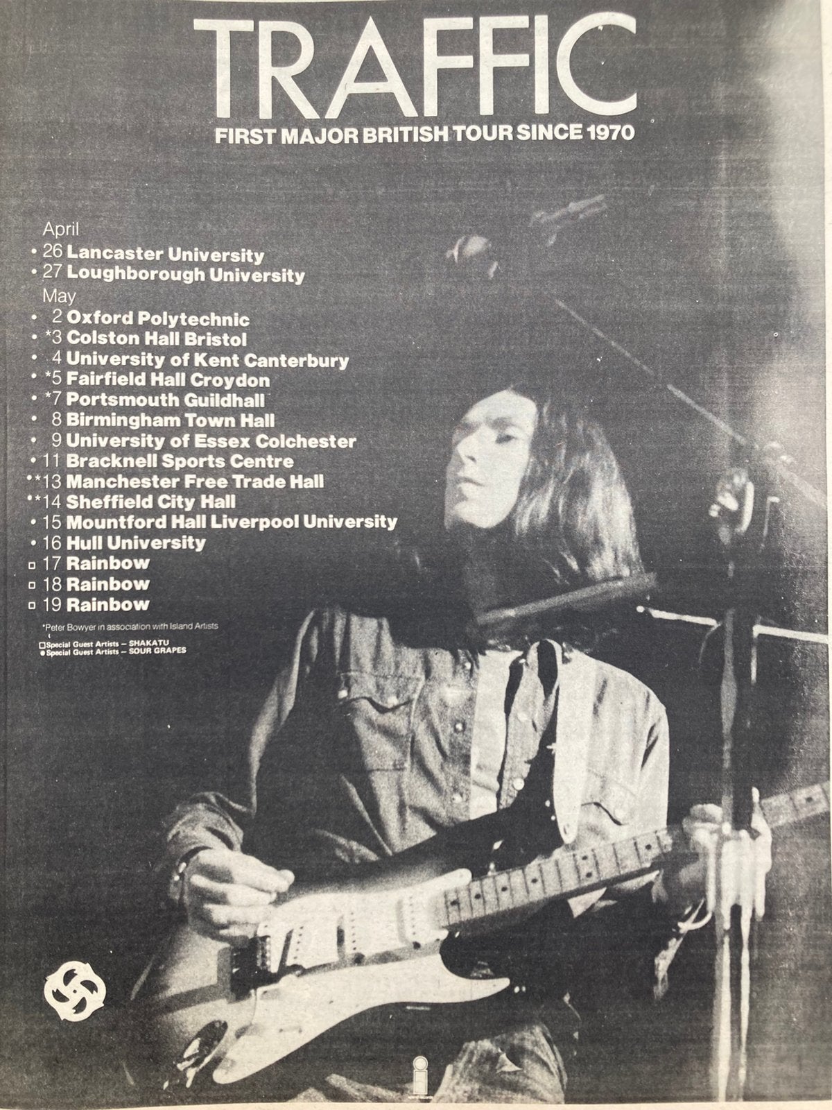 Paginagrote A3 advertentie TRAFFIC tour 1974 WINWOOD, Ophalen of Verzenden, Zo goed als nieuw