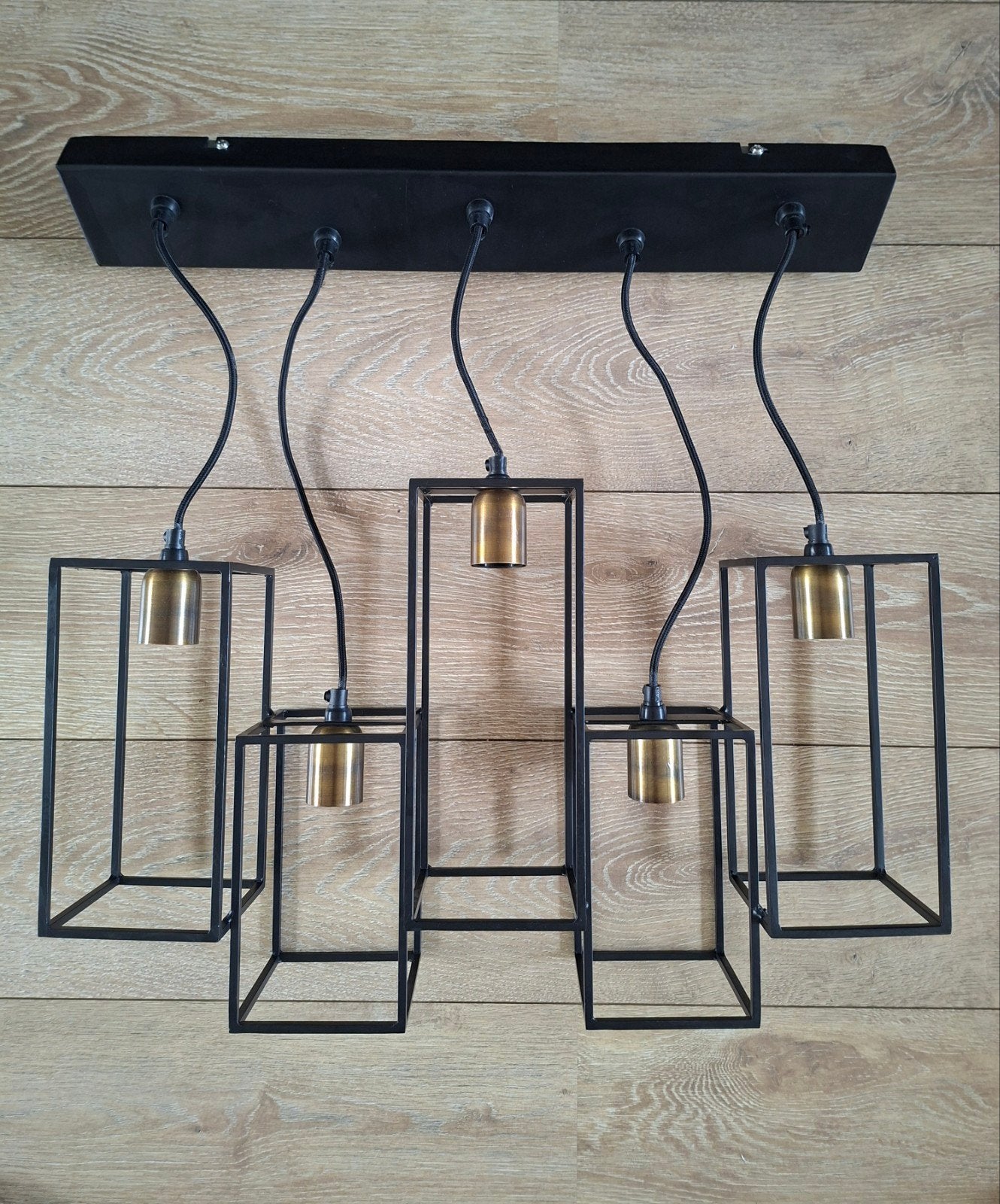Hanglamp 5 lichts robuust Lamp zwart stoer industrieel, Ophalen, Nieuw, E27 (groot), Robuust Industrieel Stoer