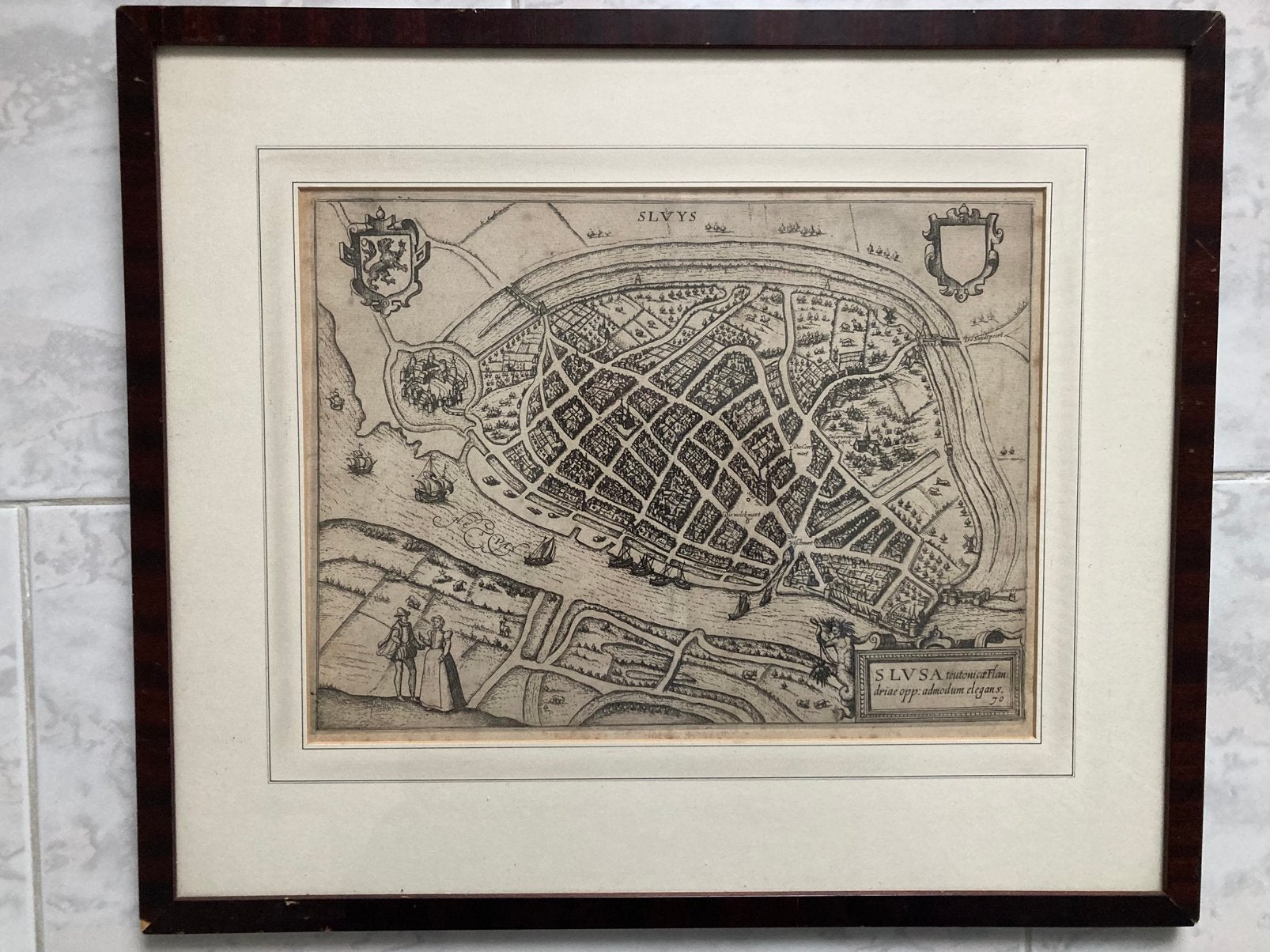 Sluis 1588, Zierikzee 1751, Wilnis 1747, Bergen op Zoom 1739, Stadsgezicht, Ophalen of Verzenden, Gravure, Met tekst