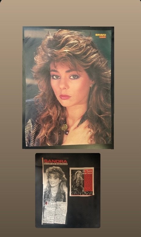 Sandra Bravo poster en knipsels uit de jaren '80, Ophalen of Verzenden